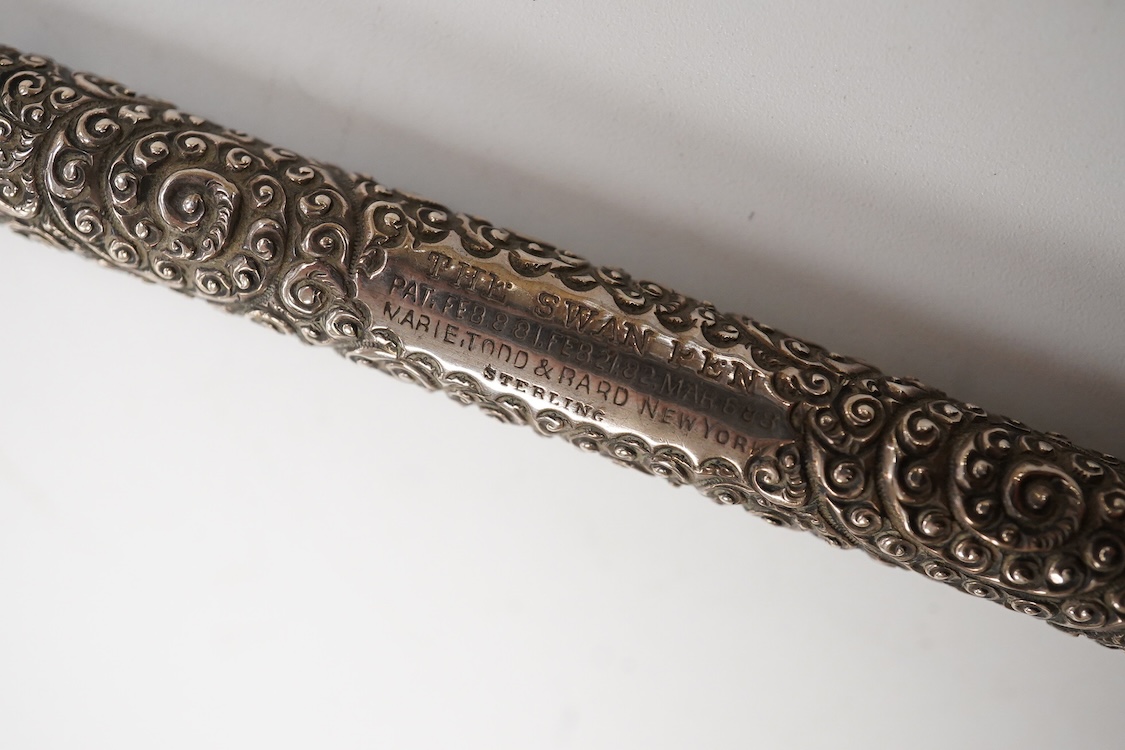 A Mabie Todd & Co. Sterling silver snail pattern eye dropper with flexible nib with over-and-over feed, No.3 size